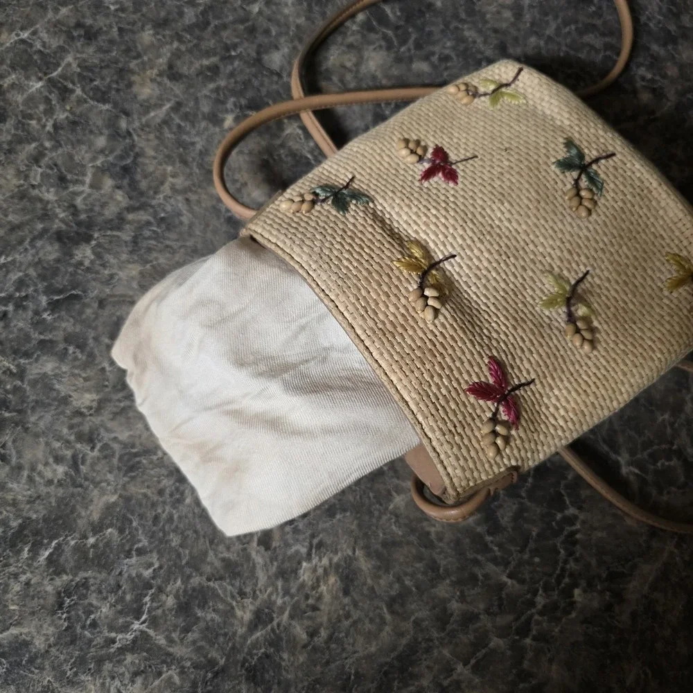 Fossil Straw Crossbody, Beaded, Leather